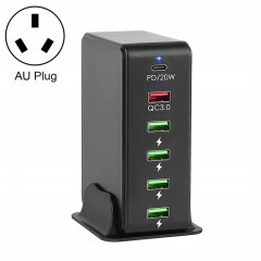 6 en 1 65W PD USB-C / TYPE-C + QC 3.0 Chargeur de voyage multi-ports USB + 4 USB, plug UA (noir)