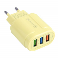 13-222 QC3.0 USB + 2.1A Dual USB Ports Macarons Chargeur de voyage, Fiche UE (Jaune)