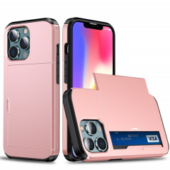 Étui de protection des armures antichoc avec fente de carte de diapositive pour iPhone 13 mini (or rose)