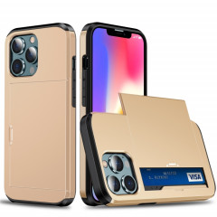 Cas protecteur d'armure antichoc avec fente de carte coulissante pour iPhone 13 Pro (Gold)