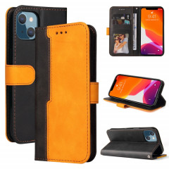 Couture d'entreprise - Couleur Horizontal Horizontal Boîtier en cuir PU avec porte-carte et cadre photo pour iPhone 13 mini (orange)