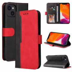 Couture d'entreprise Couleur-Couleur Horizontal Flip PU Coque en cuir PU avec porte-carte et cadre photo pour iPhone 13 (rouge)