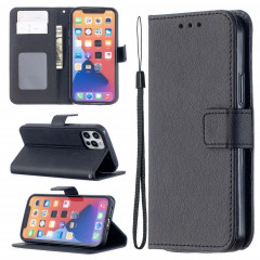 Texture Longan Horizontal Flip PU Coque en cuir PU avec support et carte de portefeuille et cadre de portefeuille et photo pour iPhone 13 (noir)