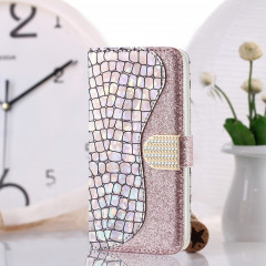 Poudre de paillettes laser assorti de texture de crocodile texture horizontale texture cassette en cuir avec des machines à sous cartes et portefeuille et portefeuille pour iPhone 13 PRO (argent)