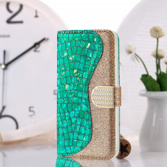 Poudre de paillettes laser assorti de texture de crocodile Texture horizontale texture horizontale étui en cuir avec des machines à sous cartes et portefeuille pour iPhone 13 (vert)