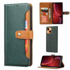 Texture de mollet Double Pliage Fermoir Horizontal Flip Cuir Too avec cadre photo et porte-cartes et portefeuille pour iPhone 13 (vert)