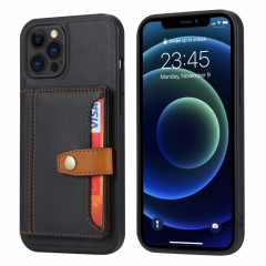 Couleur de couleur Calfskin Assortiment TPU + PU avec support et fente pour carte pour iPhone 13 Pro (Noir)