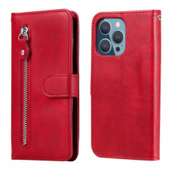 Mode Calf Texture Zipper Horizontal Flip Coating Coque avec Stand & Card Slots & Portefeuille Fonction pour iPhone 13 Pro (Rouge)