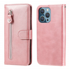 Texture de la mode Texture Zipper Horizontal Horizontal Toam Case avec Stand & Card Slots & Portefeuille Fonction pour iPhone 13 Pro (Rose Gold)