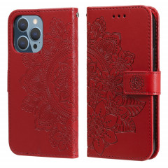 Fleurs 7-Pétales Motif de gaufrage Horizontal Flip PU Coque en cuir PU avec support et carte de portefeuille et cadre de portefeuille et photo pour iPhone 13 Pro (rouge)
