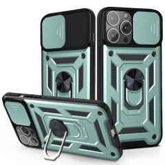 Cover Caméra coulissant Design TPU + PC Cas de protection pour iPhone 13 (vert foncé)