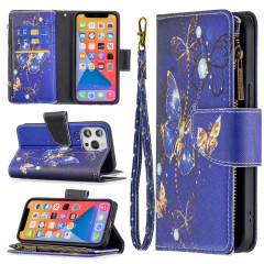 Dessin coloré Cadre à glissière Horizontal Horizontal Toam Coating avec porte-cartes et portefeuille pour iPhone 13 (papillon violet)