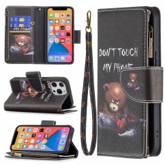 Dessin coloré Cadre à flip horizontal Horizontal Horizontal Boot avec porte-cartes et portefeuille pour iPhone 13 Pro (Bear)