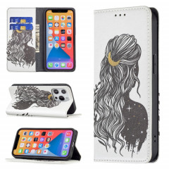 Modèle de dessin coloré Invisible Horizontal Horizontal Flip PU Coque en cuir PU avec support & carte Slots & Portefeuille pour iPhone 13 Pro (Fille)