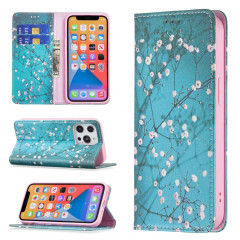 Modèle de dessin coloré Invisible Horizontal Horizontal Flip PU Coque en cuir PU avec support & carte Slots & Portefeuille pour iPhone 13 Pro (Blossom de prune)
