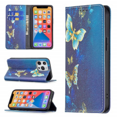 Motif de dessin coloré Invisible Étui en cuir horizontal magnétique avec support et portefeuille pour iPhone 13 Pro (Papillons d'or)
