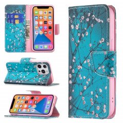 Modèle de dessin coloré Horizontal Flip Cuir Case avec support et portefeuille et portefeuille pour iPhone 13 mini (fleur de prune)