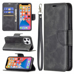 Pour iPhone 13 Pro Rétro Lambskin Texture Pure Couleur Horizontale Horizontale Horizontal Coque en cuir PU, avec porte-carte et portefeuille et lanière (noir)