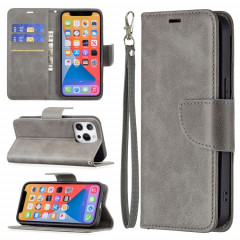Pour iPhone 13 Pro Rétro Lambskin Texture Pure Couleur Horizontal Horizontal PU Coque en cuir PU, avec porte-carte et portefeuille et lanière (gris)