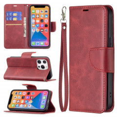 Pour iPhone 13 Pro Rétro Lambskin Texture Pure Couleur Pure Horizontal Flip Coque en cuir PU, avec porte-carte et portefeuille et lanière (rouge)