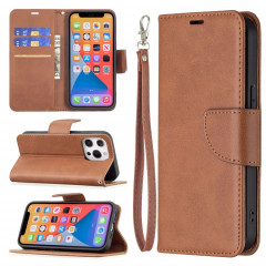 Pour iPhone 13 Pro Rétro Lambskin Texture Pure Couleur Horizontale Horizontal PU Coque en cuir PU, avec porte-carte et portefeuille et lanière (brun)