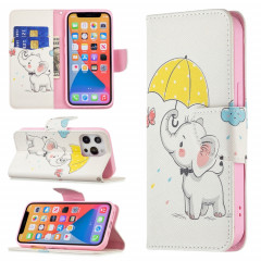 Modèle de dessin coloré Horizontal Flip Cuir Coffret avec porte-cartes et portefeuille pour iPhone 13 (éléphant)