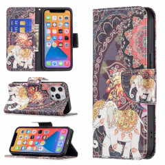 Motif de dessin coloré Horizontal Flip Cuir Case avec porte-cartes et portefeuille pour iPhone 13 Pro (fleurs et éléphants)