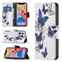 Modèle de dessin coloré Horizontal Flip Cuir Coffret avec porte-cartes et portefeuille pour iPhone 13 Pro (Papillons)