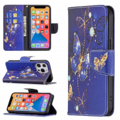 Motif de dessin coloré Horizontal Flip Cuir étui avec porte-carte et portefeuille pour iPhone 13 Pro (Papillon violet)
