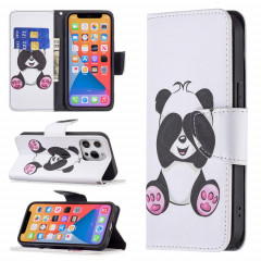 Modèle de dessin coloré Horizontal Flip Cuir Case avec porte-cartes et portefeuille pour iPhone 13 Pro (Panda)
