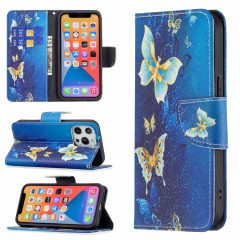 Motif de dessin coloré Horizontal Flip Cuir Case avec support & Card Slots & Portefeuille pour iPhone 13 Pro (Butterfly d'or)
