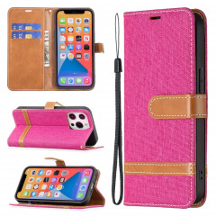 Couleur Correspondance Denim Texture Texture Horizontale Horizontal Toas Coating avec porte-cartes et portefeuille et lanière pour iPhone 13 (Rose Rouge)