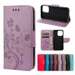 Pochette de fleur de papillon Horizontal Flip Cuir Toot avec porte-cartes et portefeuille pour iPhone 13 mini (Violet léger)