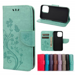 Modèle de fleur papillon Horizontal Flip Cuir Toot avec support et carte de portefeuille et portefeuille pour iPhone 13 mini (vert)