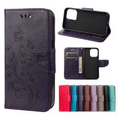 Modèle de fleur de papillon Horizontal Flip Cuir Toot avec support & Card Slots & Portefeuille pour iPhone 13 (violet profond)