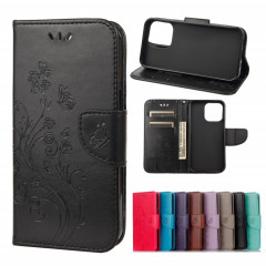 Pochette à fleurs de papillon Horizontal Flip Cuir Case avec support & Card Slots & Portefeuille pour iPhone 13 (Noir)