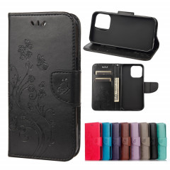 Modèle de fleurs papillon Horizontal Flip Cuir Coffret avec porte-carte et portefeuille pour iPhone 13 Pro (Noir)