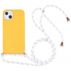 Matériau de paille de blé + TPU Cas antichoc avec lanière à cou pour iPhone 13 mini (jaune)
