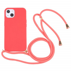 Matériau de paille de blé + TPU Case antichoc avec lanière à col pour iPhone 13 mini (rouge)