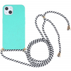 Matériel de paille de blé + TPU Case antichoc avec lanière à col pour iPhone 13 (vert)