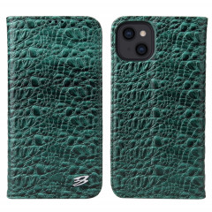Fierre Shann Crocodile Texture magnétique Horizontal Horizontal Véritable étui en cuir véritable avec support et fente pour carte pour iPhone 13 (vert)