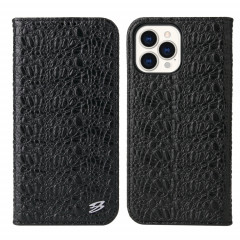 Fierre Shann Crocodile Texture magnétique Horizontal Horizontal Véritable étui en cuir avec support et fente pour carte pour iPhone 13 Pro (Noir)