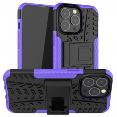 Texture de pneu TPU TPU + PC Cas de protection avec support pour iPhone 13 Mini (violet)