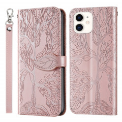 Vie d'un motif de gaufrage de l'arbre Horizontal Flip Cuir Case avec support & carte Fente et portefeuille et cadre photo et longe pour iPhone 13 (or rose)