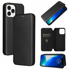 Texture de fibre de carbone Magnétique Horizontal Horizontal TPU + PC + Coque en cuir PU avec emplacement de carte pour iPhone 13 Pro (Noir)