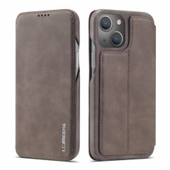 LC.IMEEKE HON HON Série antique Horizontale Flip Coating Hool avec support et fente pour carte pour iPhone 13 (Café)