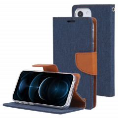 HOOSPERY Toile Diary Toile Texture Texture Horizontale Étui en cuir PU avec porte-cartes et portefeuille pour iPhone 13 (bleu marine)