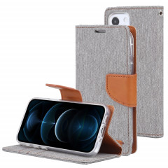 HOBOSPERY Toile Diary Toile Texture Horizontale Flip PU Coque en cuir PU avec porte-cartes et portefeuille pour iPhone 13 (gris)