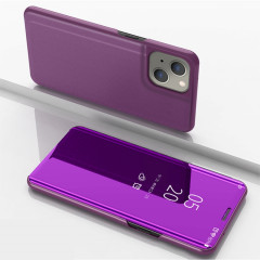 Étui de cuir horizontal de miroir à miroir plaqué avec support pour iPhone 13 (violet)