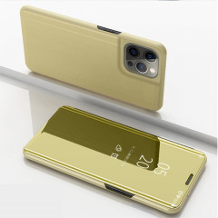 Miroir Plated Miroir Horizontal Flip Cuir Case avec support pour iPhone 13 Pro (Gold)